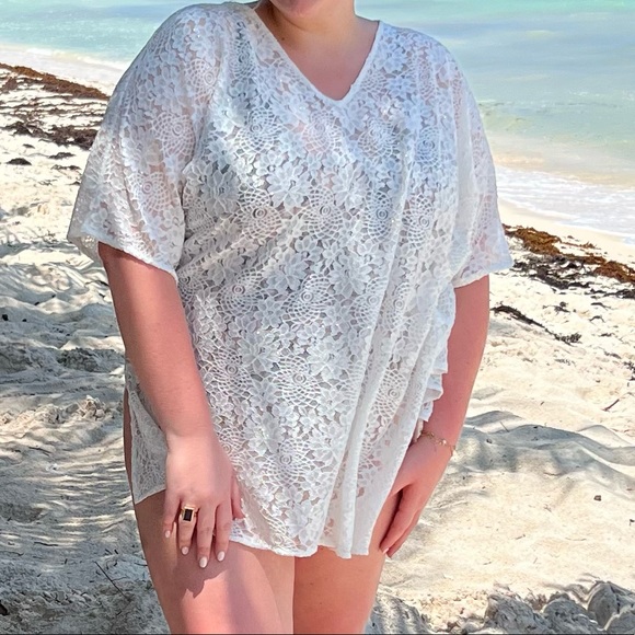 White - 2X - Oversized Bridal Top/ Swimsuit coverup - Picture 3 of 6